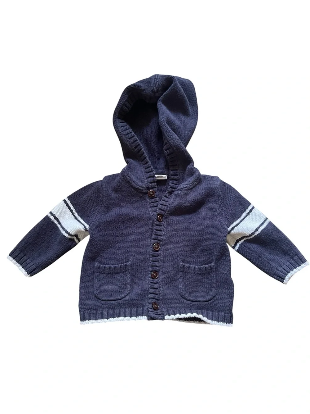 Janie and Jack Navy Varsity Knit Hoodie Sweater Cardigan 3 - 6 Month Preppy chic